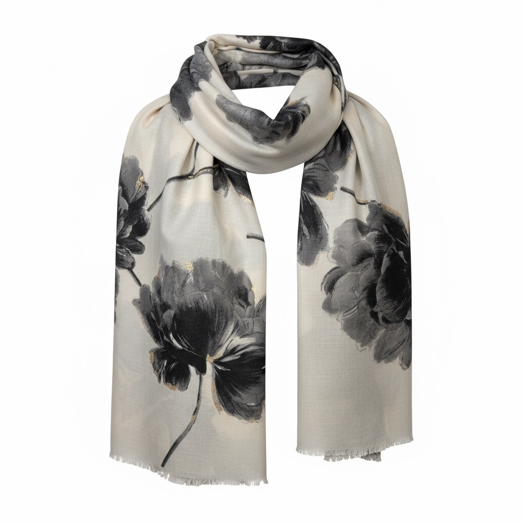 PAÑUELO BEIGE ESTAMPADO HILO DORADO