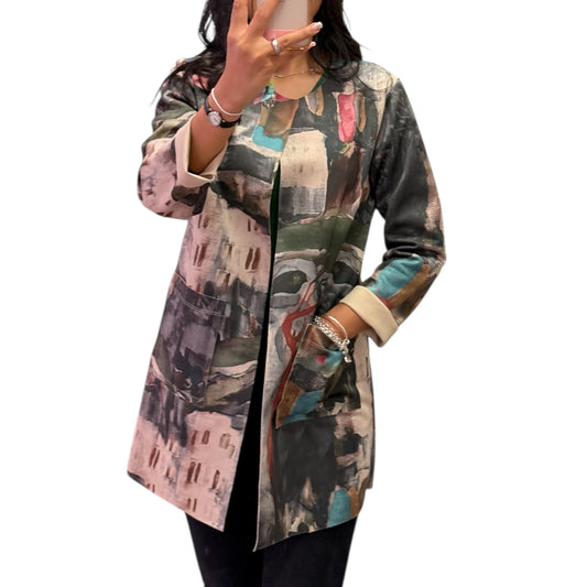 CHAQUETA LARGA ESTAMPADA EFECTO ANTE