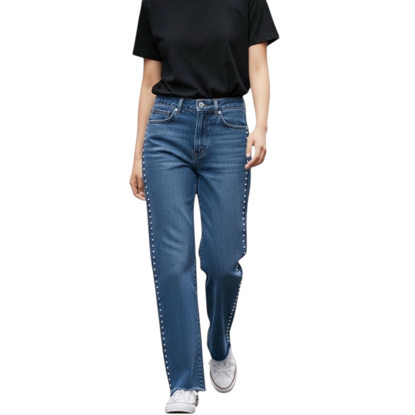 JEANS TIRO ALTO TACHAS