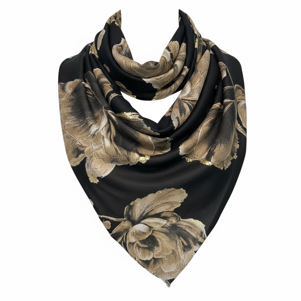 PAÑUELO NEGRO ESTAMPADO  HILO DORADO