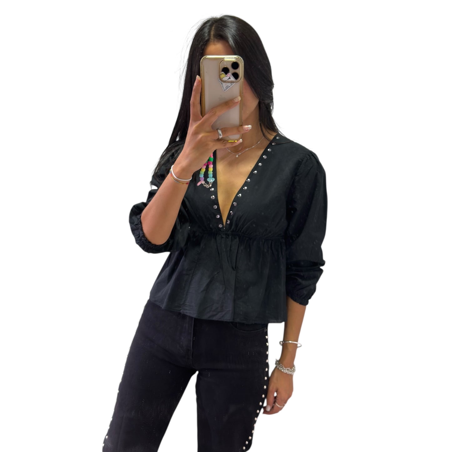 BLUSA COMBINADA CON TACHUELAS