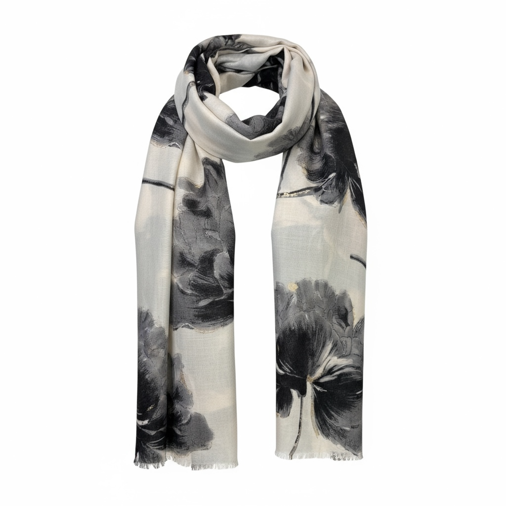 PAÑUELO BEIGE ESTAMPADO HILO DORADO