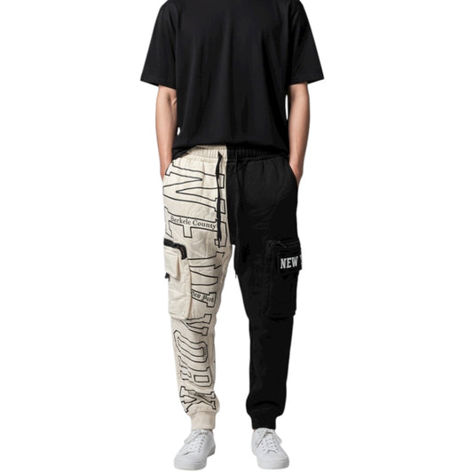 PANTALON BICOLOR BEIGE-NEGRO