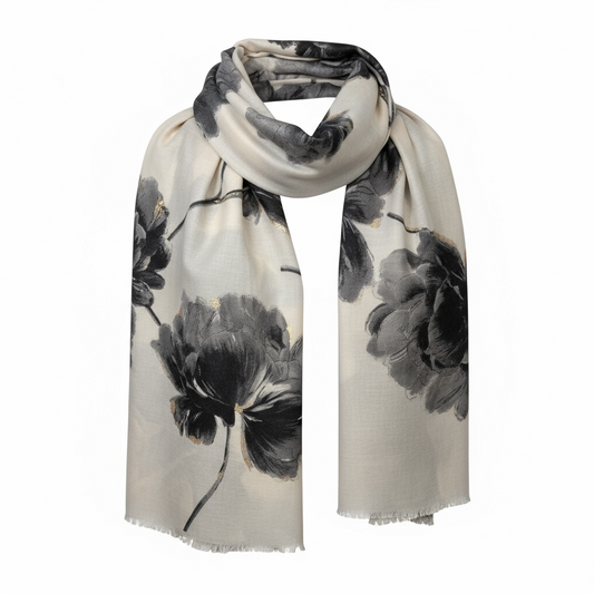 PAÑUELO BEIGE ESTAMPADO HILO DORADO