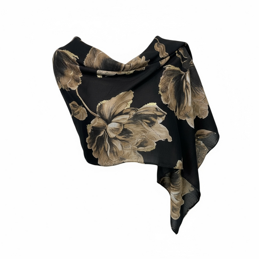 PAÑUELO NEGRO ESTAMPADO  HILO DORADO