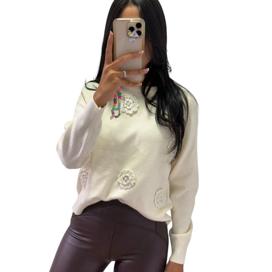 JERSEY PUNTO FLORES CON PERLAS