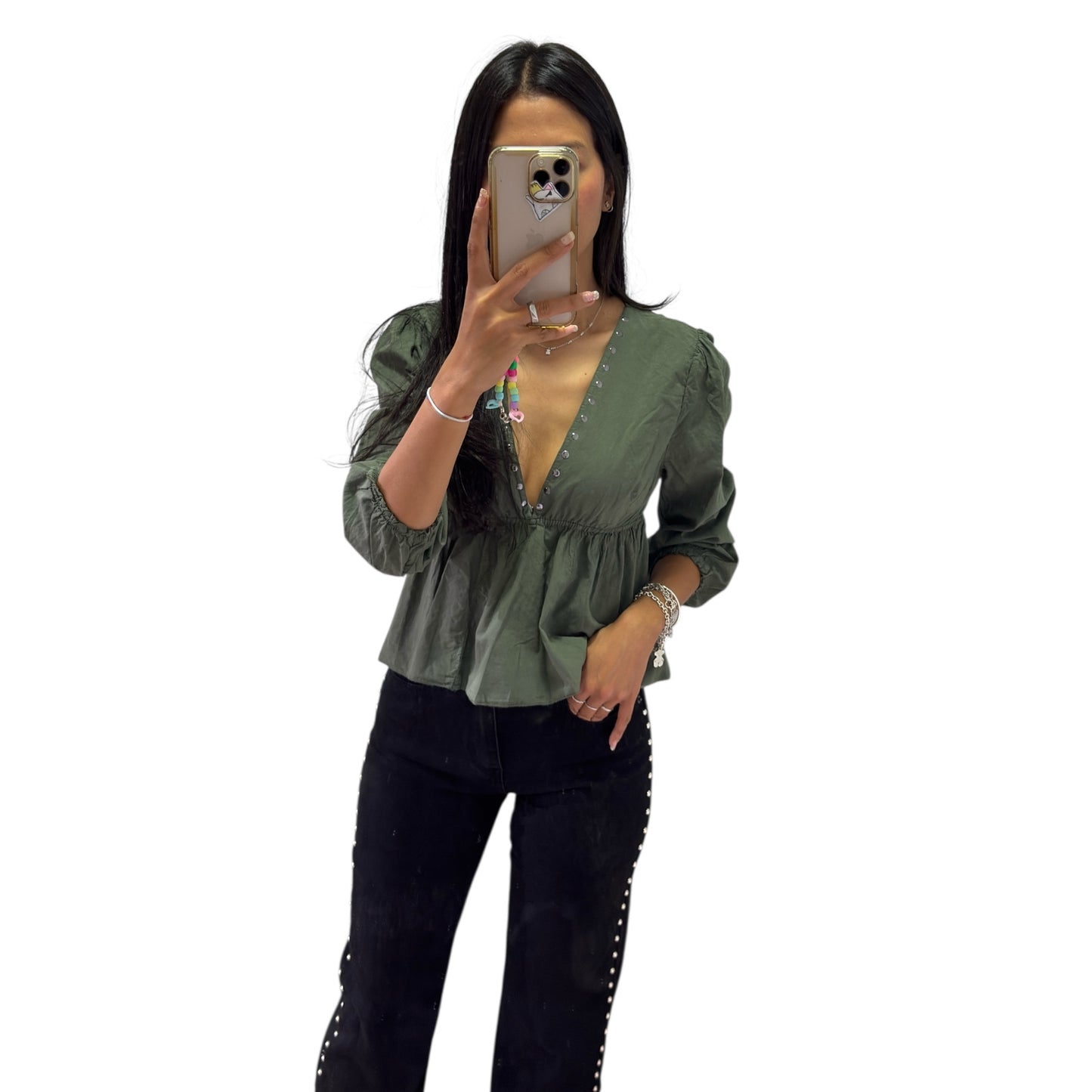 BLUSA COMBINADA CON TACHUELAS