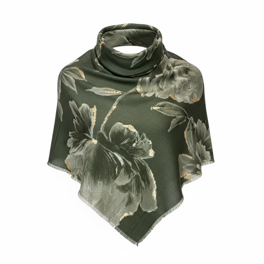 PAÑUELO VERDE ESTAMPADO HILO DORADO